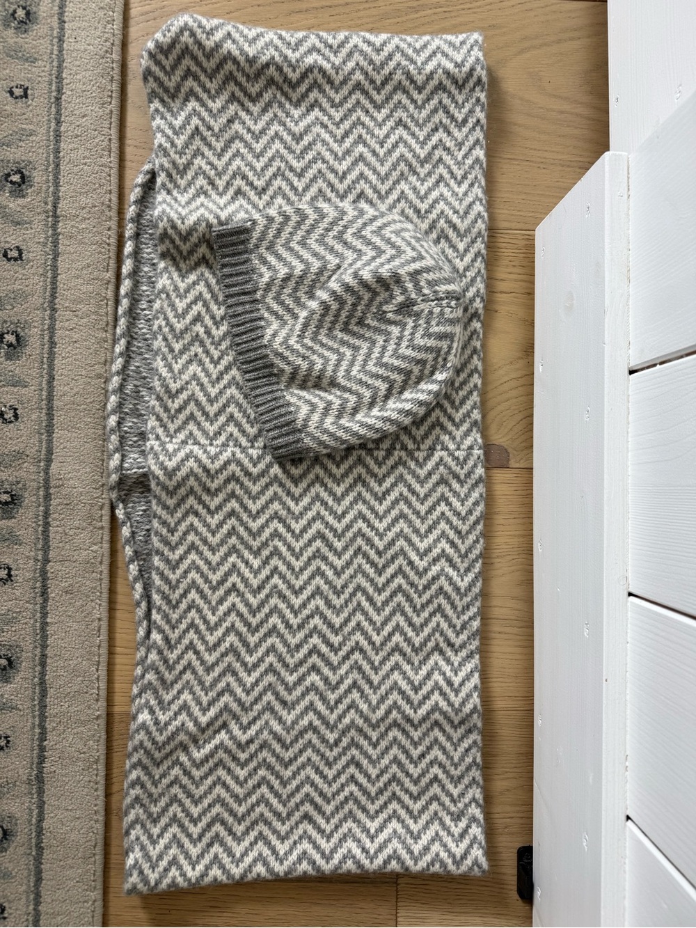 J. Crew Chevron Knit Scarf and Beanie Set in Gray and Cream